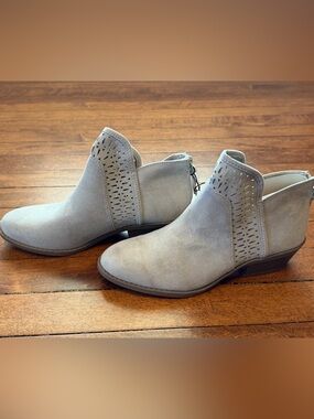 Falls Creek Light Gray Suede Laser-Cut Ankle Booties